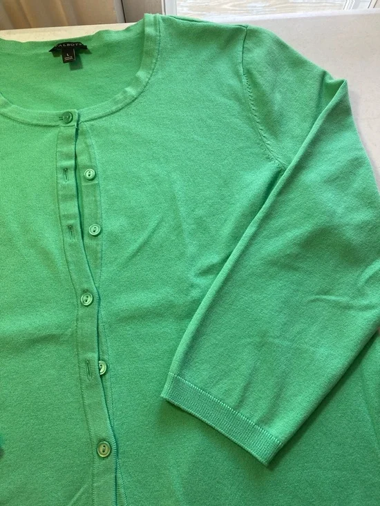Talbots Bright Green Crewneck Button Cardigan - Picture 3 of 6